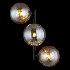 Nástěnná lampa, matný černý kov, jantarové skleněné koule, DxŠxV:36x28x25cm, bez žárovek 3xG9, max. 4W LED 230V