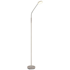 Stojací lampa, kov, pískově matná, nikl matný, chrom, čirý akrylát, bílý PVC kabel, dotykové zapnutí/vypnutí/stmívání, flexo, DxŠxV:52x20x173cm, délka kabelu 180cm, LED 6,5W 230V, zdroj 700lm, výkon 350lm, CCT 2700/3350/4000K