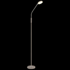Stojací lampa, kov, pískově matná, nikl matný, chrom, čirý akrylát, bílý PVC kabel, dotykové zapnutí/vypnutí/stmívání, flexo, DxŠxV:52x20x173cm, délka kabelu 180cm, LED 6,5W 230V, zdroj 700lm, výkon 350lm, CCT 2700/3350/4000K