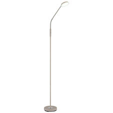Stojací lampa, kov, pískově matná, nikl matný, chrom, čirý akrylát, bílý PVC kabel, dotykové zapnutí/vypnutí/stmívání, flexo, DxŠxV:52x20x173cm, délka kabelu 180cm, LED 6,5W 230V, zdroj 700lm, výkon 350lm, CCT 2700/3350/4000K