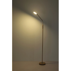 Stojací lampa, kov, pískově matná, nikl matný, chrom, čirý akrylát, bílý PVC kabel, dotykové zapnutí/vypnutí/stmívání, flexo, DxŠxV:52x20x173cm, délka kabelu 180cm, LED 6,5W 230V, zdroj 700lm, výkon 350lm, CCT 2700/3350/4000K