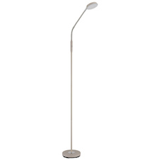 Stojací lampa, kov, pískově matná, nikl matný, chrom, čirý akrylát, bílý PVC kabel, dotykové zapnutí/vypnutí/stmívání, flexo, DxŠxV:52x20x173cm, délka kabelu 180cm, LED 6,5W 230V, zdroj 700lm, výkon 350lm, CCT 2700/3350/4000K