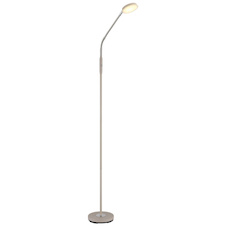 Stojací lampa, kov, pískově matná, nikl matný, chrom, čirý akrylát, bílý PVC kabel, dotykové zapnutí/vypnutí/stmívání, flexo, DxŠxV:52x20x173cm, délka kabelu 180cm, LED 6,5W 230V, zdroj 700lm, výkon 350lm, CCT 2700/3350/4000K