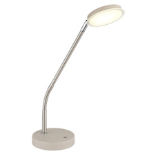 Stolní lampa, kov, pískově matný, nikl matný, chrom, čirý akrylát, bílý PVC kabel, dotykové zapnutí/vypnutí/stmívání, flexo, DxŠxV:43x13x53,5cm, délka kabelu 1500mm, LED 6,5W 230V, zdroj 700lm, výkon 350lm, CCT 2700/3350/4000 K
