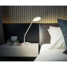 Stolní lampa, kov, pískově matný, nikl matný, chrom, čirý akrylát, bílý PVC kabel, dotykové zapnutí/vypnutí/stmívání, flexo, DxŠxV:43x13x53,5cm, délka kabelu 1500mm, LED 6,5W 230V, zdroj 700lm, výkon 350lm, CCT 2700/3350/4000 K
