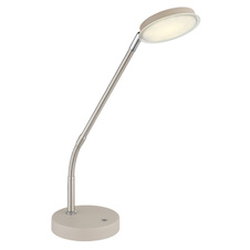 Stolní lampa, kov, pískově matný, nikl matný, chrom, čirý akrylát, bílý PVC kabel, dotykové zapnutí/vypnutí/stmívání, flexo, DxŠxV:43x13x53,5cm, délka kabelu 1500mm, LED 6,5W 230V, zdroj 700lm, výkon 350lm, CCT 2700/3350/4000 K