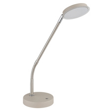 Stolní lampa, kov, pískově matný, nikl matný, chrom, čirý akrylát, bílý PVC kabel, dotykové zapnutí/vypnutí/stmívání, flexo, DxŠxV:43x13x53,5cm, délka kabelu 1500mm, LED 6,5W 230V, zdroj 700lm, výkon 350lm, CCT 2700/3350/4000 K