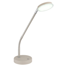 Stolní lampa, kov, pískově matný, nikl matný, chrom, čirý akrylát, bílý PVC kabel, dotykové zapnutí/vypnutí/stmívání, flexo, DxŠxV:43x13x53,5cm, délka kabelu 1500mm, LED 6,5W 230V, zdroj 700lm, výkon 350lm, CCT 2700/3350/4000 K