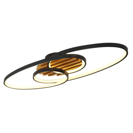 Stropní svítidlo, matný černý kov, hnědé dřevo, matný černý hliník, bílý plast, DxŠxV:85x30x9cm, 40W 230V LED, zdroj 4480lm, výkon 1700lm, 3000K