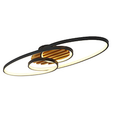 Stropní svítidlo, matný černý kov, hnědé dřevo, matný černý hliník, bílý plast, DxŠxV:85x30x9cm, 40W 230V LED, zdroj 4480lm, výkon 1700lm, 3000K