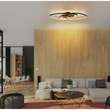 Stropní svítidlo, matný černý kov, hnědé dřevo, matný černý hliník, bílý plast, DxŠxV:85x30x9cm, 40W 230V LED, zdroj 4480lm, výkon 1700lm, 3000K