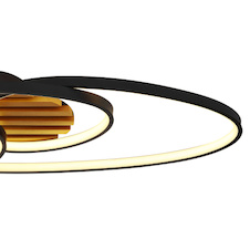 Stropní svítidlo, matný černý kov, hnědé dřevo, matný černý hliník, bílý plast, DxŠxV:85x30x9cm, 40W 230V LED, zdroj 4480lm, výkon 1700lm, 3000K