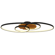 Stropní svítidlo, matný černý kov, hnědé dřevo, matný černý hliník, bílý plast, DxŠxV:85x30x9cm, 40W 230V LED, zdroj 4480lm, výkon 1700lm, 3000K
