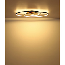Stropní svítidlo, matný černý kov, hnědé dřevo, matný černý hliník, bílý plast, DxŠxV:85x30x9cm, 40W 230V LED, zdroj 4480lm, výkon 1700lm, 3000K