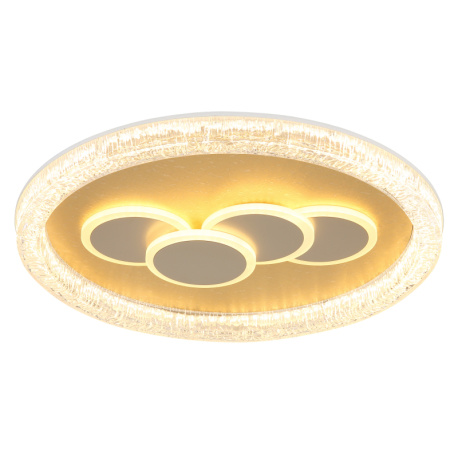 Stropní svítidlo, matný bílý kov, matný zlatý kov, průhledný plast s krystalovým efektem, bílý akryl, ø: 495 mm, V: 70 mm, LED 40W 230V, zdroj 4390 lm, výstup 3930 lm, 3000K
