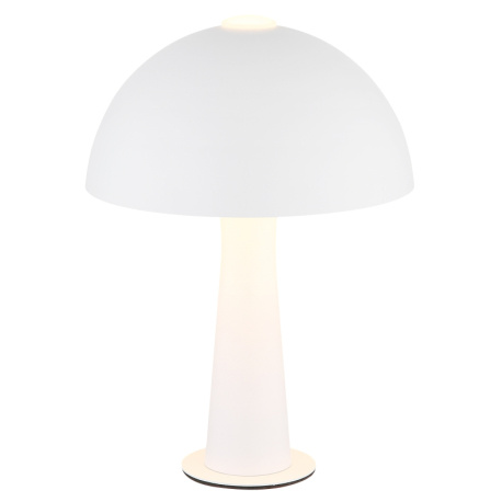 Stolní lampa z matného bílého kovu, kabel z černého PVC, kolébkový vypínač na kabelu, ø: 200 mm, V: 285 mm, délka kabelu 1500 mm, bez žárovky 1xE14, max. 25W 230V
