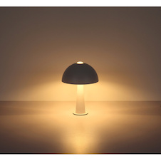 Stolní lampa z matného bílého kovu, kabel z černého PVC, kolébkový vypínač na kabelu, ø: 200 mm, V: 285 mm, délka kabelu 1500 mm, bez žárovky 1xE14, max. 25W 230V