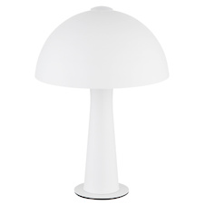 Stolní lampa z matného bílého kovu, kabel z černého PVC, kolébkový vypínač na kabelu, ø: 200 mm, V: 285 mm, délka kabelu 1500 mm, bez žárovky 1xE14, max. 25W 230V