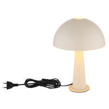 Stolní lampa z kovu v matné pískové barvě, kabel z černého PVC, kolébkový vypínač na kabelu, ø: 200 mm, V: 285 mm, délka kabelu 1500 mm, bez žárovky 1xE14, max. 25W 230V