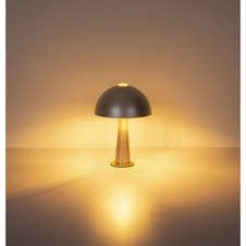 Stolní lampa z kovu v matné cappuccino barvě, kabel z černého PVC, kolébkový vypínač na kabelu, ø: 200 mm, V: 285 mm, délka kabelu 1500 mm, bez žárovky 1xE14, max. 25W 230V