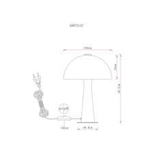 Stolní lampa z kovu v matné cappuccino barvě, kabel z černého PVC, kolébkový vypínač na kabelu, ø: 200 mm, V: 285 mm, délka kabelu 1500 mm, bez žárovky 1xE14, max. 25W 230V