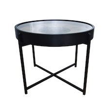 Konferenční stolek, černý kov, skleněná deska, ø: 715 mm, V: 570 mm