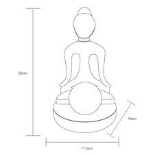 Solární svítidlo plast bronzové barvy, šedé, sklo čiré imitace praskání skla, sedící Buddha s míčem, baterie součástí AAA 200mAh 1,2V, IP44, DxŠxV:175x150x300mm, vč.LED 0,06W 3V, 6000K