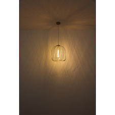 Závěsné svítidlo, kov, matná písková barva/matná bílá, PVC kabel bílý, výšku lze nastavit, Ø:35Cm, V:150Cm, bez žárovky 1xE27, max. 40W 230V