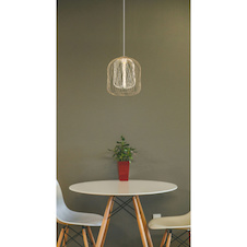 Závěsné svítidlo, kov, matná písková barva/matná bílá, PVC kabel bílý, výšku lze nastavit, Ø:35Cm, V:150Cm, bez žárovky 1xE27, max. 40W 230V