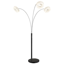 Stojací lampa, matný černý kov, čirý akryl, čiré skleněné krystaly, černý PVC kabel, dotykové zapnutí/vypnutí, plynulý dotykový stmívač, paměť, DxŠxV:82,5x102x190cm, délka kabelu 180cm, LED 35W, zdroj 380-3850lm, výstup 280-2880lm, CCT 3000-6000K