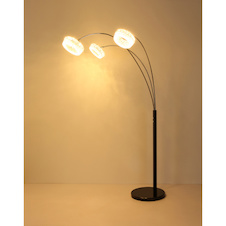 Stojací lampa, matný černý kov, čirý akryl, čiré skleněné krystaly, černý PVC kabel, dotykové zapnutí/vypnutí, plynulý dotykový stmívač, paměť, DxŠxV:82,5x102x190cm, délka kabelu 180cm, LED 35W, zdroj 380-3850lm, výstup 280-2880lm, CCT 3000-6000K