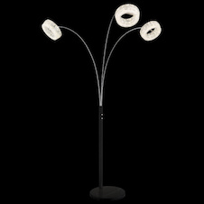 Stojací lampa, matný černý kov, čirý akryl, čiré skleněné krystaly, černý PVC kabel, dotykové zapnutí/vypnutí, plynulý dotykový stmívač, paměť, DxŠxV:82,5x102x190cm, délka kabelu 180cm, LED 35W, zdroj 380-3850lm, výstup 280-2880lm, CCT 3000-6000K