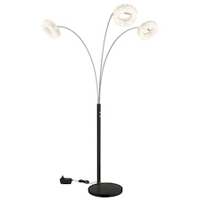 Stojací lampa, matný černý kov, čirý akryl, čiré skleněné krystaly, černý PVC kabel, dotykové zapnutí/vypnutí, plynulý dotykový stmívač, paměť, DxŠxV:82,5x102x190cm, délka kabelu 180cm, LED 35W, zdroj 380-3850lm, výstup 280-2880lm, CCT 3000-6000K