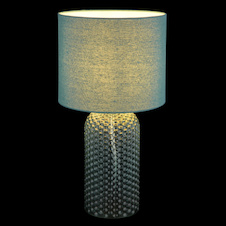 Stolní lampa, světle zelené sklo, světle zelený textil, bílý PVC kabel, kolébkový vypínač na kabelu Ø:26,5cm, V:50cm, Délka kabelu: 130cm, bez žárovky 1xE27, max. 60W 230V