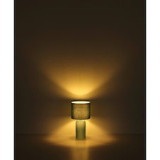 Stolní lampa, světle zelené sklo, světle zelený textil, bílý PVC kabel, kolébkový vypínač na kabelu Ø:26,5cm, V:50cm, Délka kabelu: 130cm, bez žárovky 1xE27, max. 60W 230V