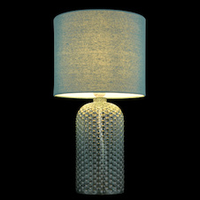 Stolní lampa, světle zelené sklo, světle zelený textil, bílý PVC kabel, kolébkový vypínač na kabelu Ø:26,5cm, V:50cm, Délka kabelu: 130cm, bez žárovky 1xE27, max. 60W 230V