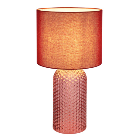 Stolní lampa, červené sklo, červený textil, bílý PVC kabel, kolébkový vypínač na kabelu, Ø:26,5cm, V:50cm, délka kabelu: 130cm, bez žárovky 1xE27, max. 60W 230V