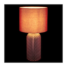 Stolní lampa, červené sklo, červený textil, bílý PVC kabel, kolébkový vypínač na kabelu, Ø:26,5cm, V:50cm, délka kabelu: 130cm, bez žárovky 1xE27, max. 60W 230V