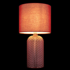 Stolní lampa, červené sklo, červený textil, bílý PVC kabel, kolébkový vypínač na kabelu, Ø:26,5cm, V:50cm, délka kabelu: 130cm, bez žárovky 1xE27, max. 60W 230V