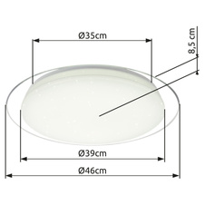 Stropní svítidlo, kov bílý, plast satinovaný, plast průhledný, třpytivý efekt, stmívatelná, dálkové ovládání, fixace barev, Ø46cm, V:9cm, včetně 1xLED 30W 230V, 2200lm, změna barvy světla 2700-6500K