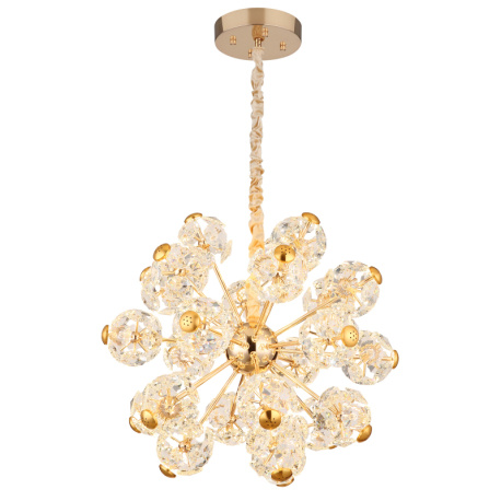 Závěsné svítidlo, zlatý kov, čiré skleněné krystaly, Ø:65cm, V:13,5cm, LED 70W, zdroj 7600 lm, výstup 6800 lm, 3000K