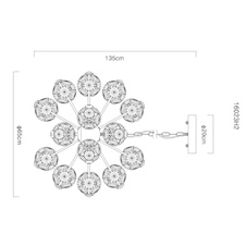 Závěsné svítidlo, zlatý kov, čiré skleněné krystaly, Ø:65cm, V:13,5cm, LED 70W, zdroj 7600 lm, výstup 6800 lm, 3000K