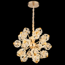 Závěsné svítidlo, zlatý kov, čiré skleněné krystaly, Ø:65cm, V:13,5cm, LED 70W, zdroj 7600 lm, výstup 6800 lm, 3000K