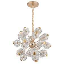 Závěsné svítidlo, zlatý kov, čiré skleněné krystaly, Ø:65cm, V:13,5cm, LED 70W, zdroj 7600 lm, výstup 6800 lm, 3000K