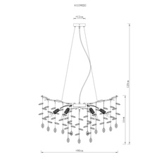 Závěsné svítidlo, kov matné zlaté barvy, jantarové a čiré skleněné krystaly, výškově nastavitelné, flexibilní objímky, Ø:80cm, V:120cm, bez žárovek 10xE14, max. 40W 230V