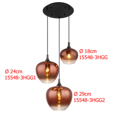 Náhradní sklo, měděné a čiré, Ø 29 cm, pro model 15548-3HG