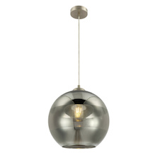 Závěsné svítidlo, kov nikl matný, sklo kouřové, Ø300, V:1200, bez žárovky 1xE27, max. 40W 230V.