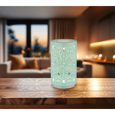 Stolní lampa, plast bílý matný, kov zelená, dotykové zapnutí/vypnutí, změna barev RGB, fixace barev RGB, bez adaptéru, USB-C-USB-C, akumulátor 1xCR18650 500mAh 3,7V, ø: 80mm, V: 140mm, včetně LED 1W 2 RGB + 6000K