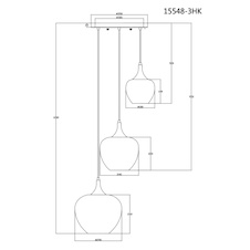 Závěsná lampa kovová, broncová, čiré sklo, akrylový křišťál čirý, kabel průhledný PVC, výškově nastavitelná, ø: 490mm, V: 1200mm, bez žárovek 3x E27,max. 40W 230V