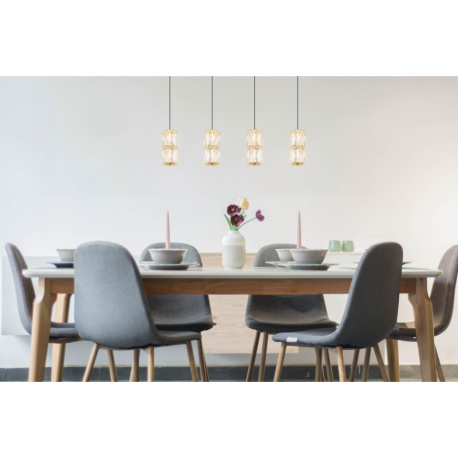 Závěsná lampa kov zlaté barvy antik, kov černý matný, křišťálové čiré sklo, kabel PVC černý, výškově nastavitelná, DxŠxV: 845x95x1500mm, včetně LED 35W 230V, zdroj 3900lm, výstup 2000lm,